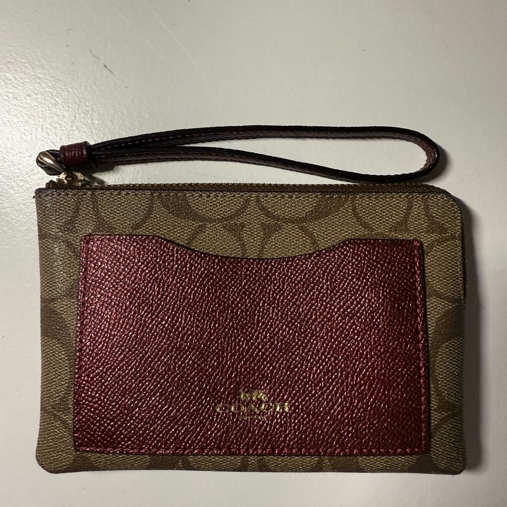 Coach Burgundy and Tan Wristlet